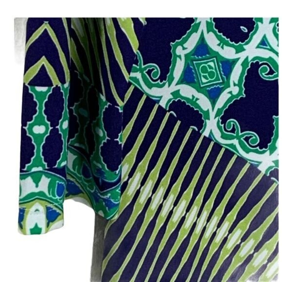 Maggy London Blue Green Geometric Print Sheath Dress Size 4 - Picture 4 of 11